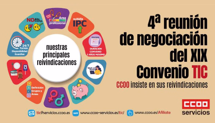 4ª reunión de la mesa de negociación del XIX Convenio TIC. CCOO insiste en sus reivindicaciones