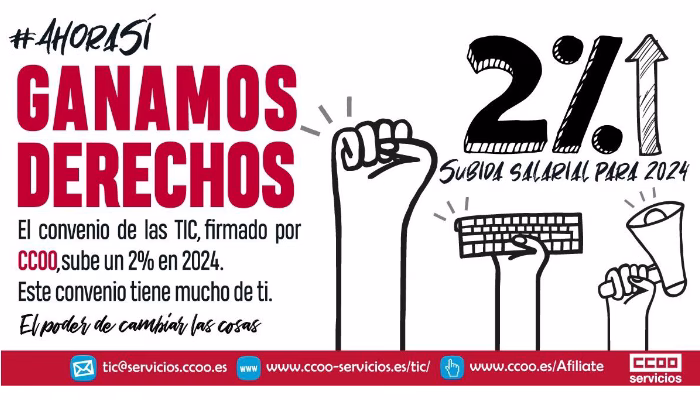 El convenio de las TIC, firmado por CCOO, sube un 2% en 2024 y un 15% de media en el trienio 22-24